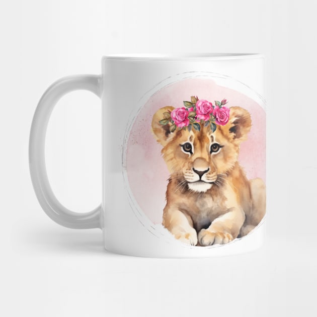 cute little lion cub with floral crown by Alienated